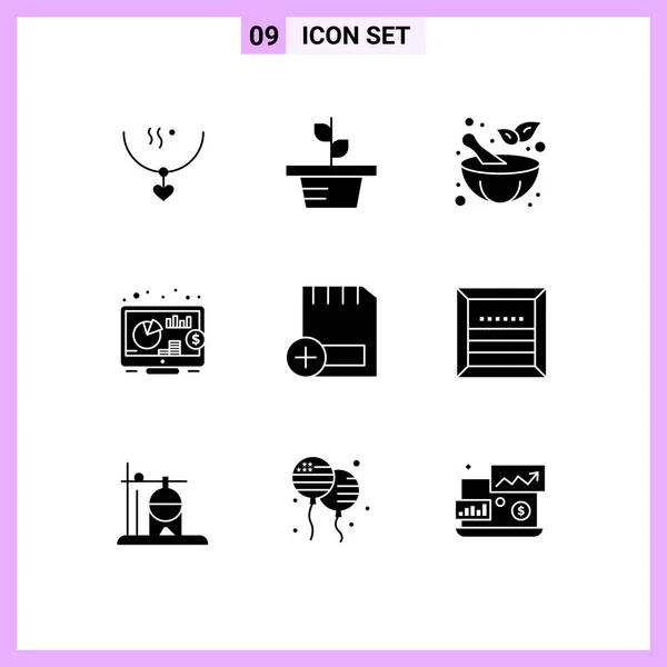 Mobile Interface Solid Glyph Set Pictograms Computers Add Plant Seo — Stockový vektor