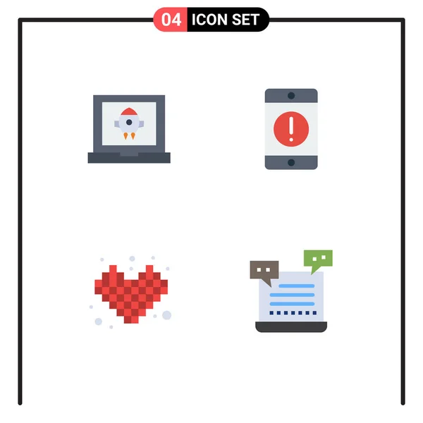 Icon Plano Interface Móvel Conjunto Pictogramas Aplicativo Competição Foguete Dispositivos — Vetor de Stock