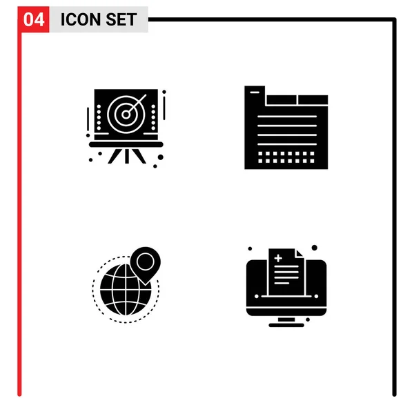 Pictogram Set Van Eenvoudige Solid Glyphs Van Pijl Bedrijf Doel — Stockvector