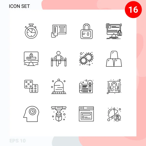 Outline Pack Universal Symbols Internet Secure Lock Safety Protection Editable — Stock Vector