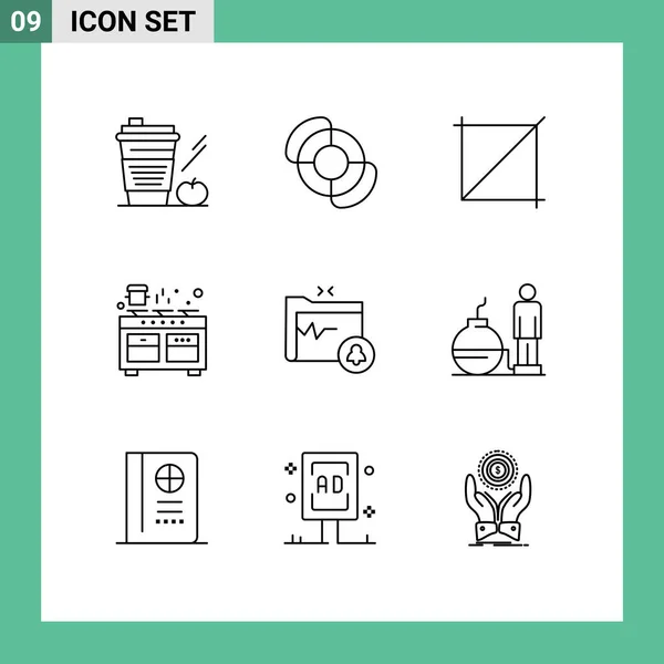 Vector Outlines Grid Folder Cooking Crop Pan Kitchen Editable Vector — 스톡 벡터