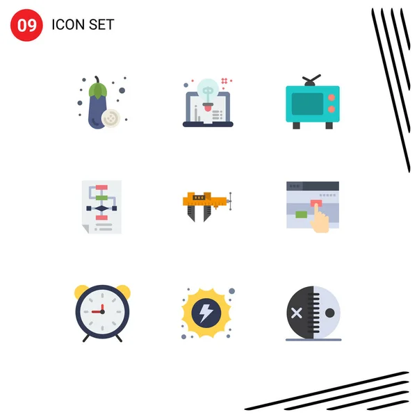 Mobile Interface Flat Color Set Pictograms Micrometer Calipers Television Strategy — 스톡 벡터