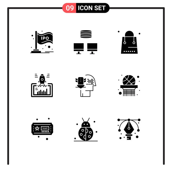 一套现代的9个实体字形和符号 如网页 购物可编辑向量设计元素 — 图库矢量图片