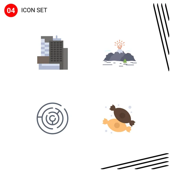 Mobile Interface Flat Icon Set Pictograms Building Circle Maze Nature — Stock Vector