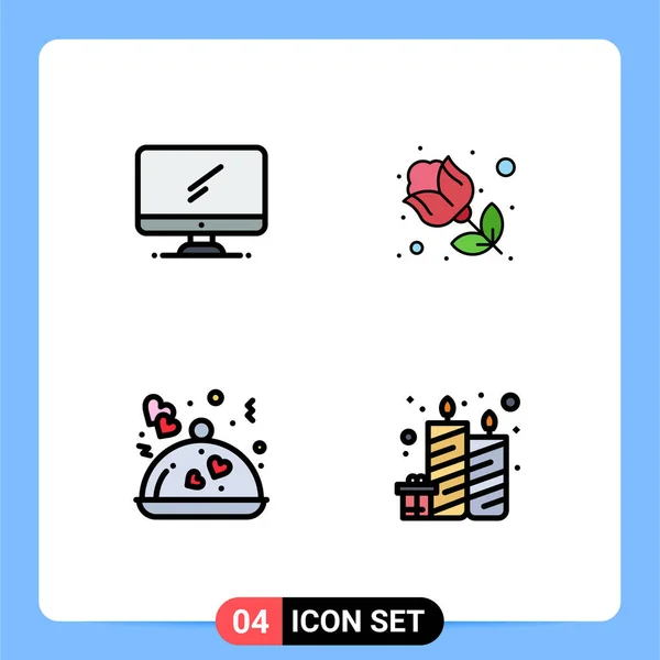 Filleline Flat Color Pack Universal Computer Food Imac Red Romantic — стоковый вектор