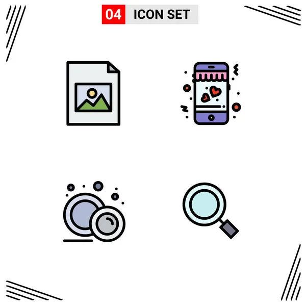 Filledline Flat Colors Document Plate Dating Crockery Magnifier Editable Vector — 스톡 벡터