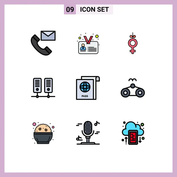 9つのモダンなUiアイコンのセット旅行 ドキュメント ユーザー サーバー センター編集可能なベクトルデザイン要素のための記号 — ストックベクタ