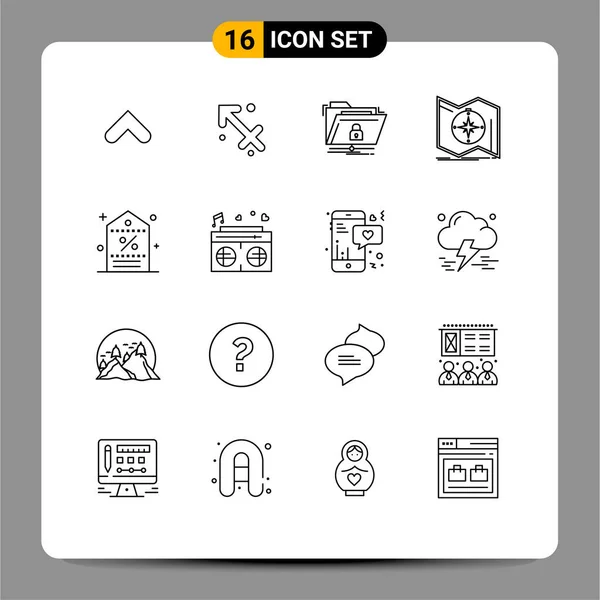 Icône Vectorielle Stock Paquet Signes Symboles Ligne Pour Navigation Carte — Image vectorielle