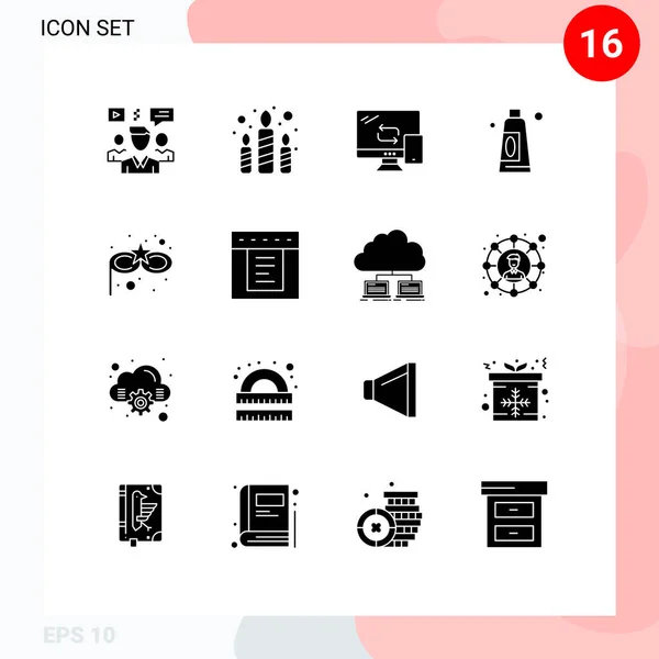 Pictogram Set Simple Solid Glyphs Costume Mask Clean Party Cleaning — 스톡 벡터