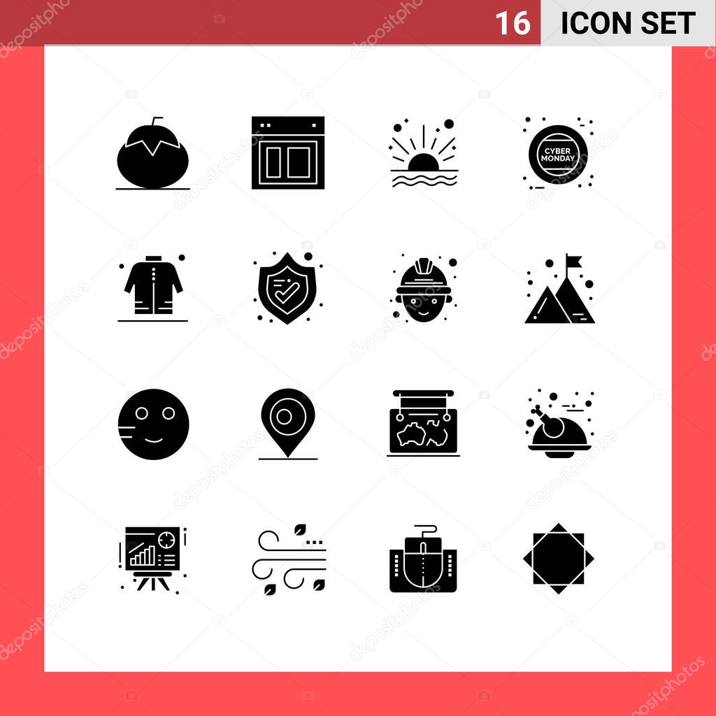 Pictogram Set of 16 Simple Solid Glyphs of sign, holding, web, cyber, sunrise Editable Vector Design Elements