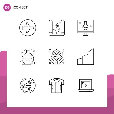 Piktogram: Hacim, cam, nokta, matara, ekografi, düzenlenebilir vektör tasarım elementlerinin 9 basit taslağı