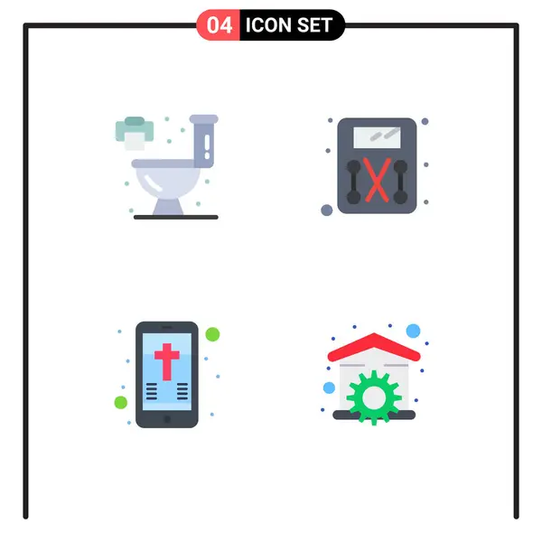 Group Modern Flat Icons Set Home Cross Diéta Mobil Háztartás — Stock Vector