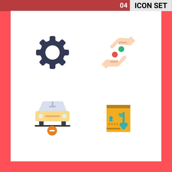 Set Iconos Planos Comerciales Para Elementos Básicos Coche Ajuste Manos — Vector de stock