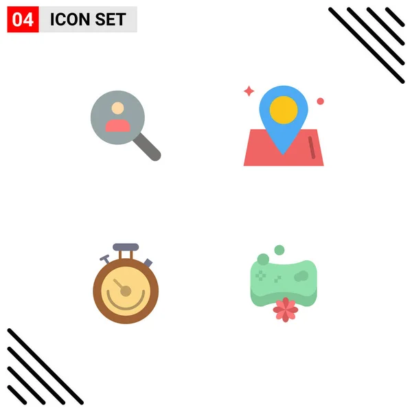 Conjunto Moderno Iconos Planos Símbolos Como Navegar Reloj Personas Mapa — Vector de stock