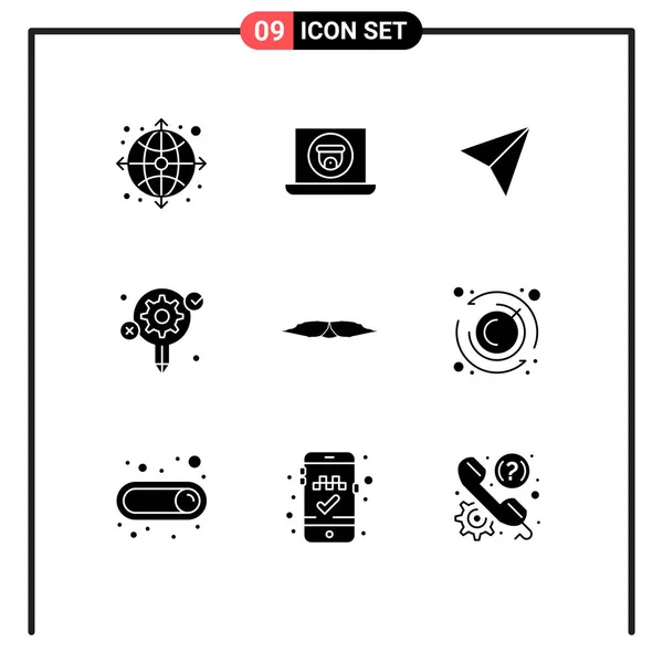 Solid Glyphs Movember Moustache Instagram Process Gear Editable Vector Design — 스톡 벡터