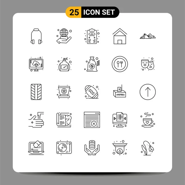 25ユーザーインターフェイスライン小屋 ビジネスプラン コテージヴィラ スキームの現代的な記号とシンボルのパック編集可能なベクトルデザイン要素 — ストックベクタ
