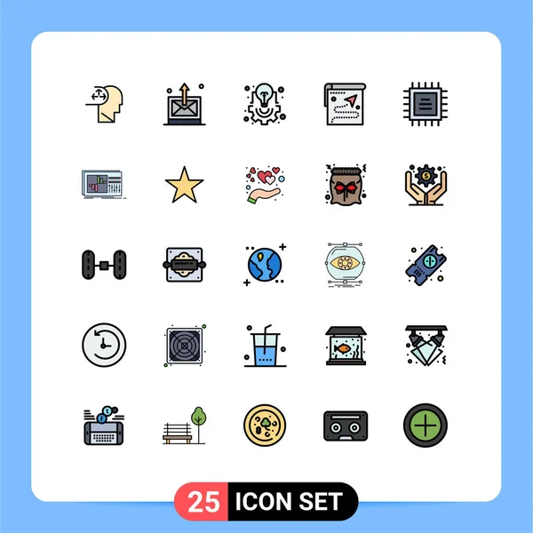 25个现代标志的用户界面填充行平面彩色包及位置 项目管理可编辑向量设计元素的符号 — 图库矢量图片