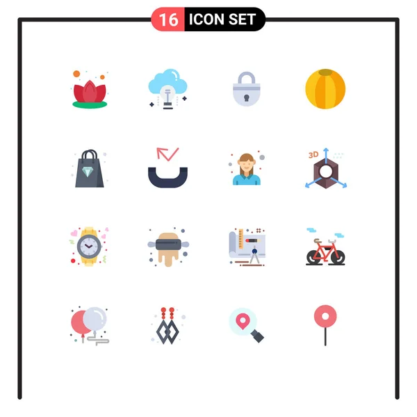 16通用平面彩色标志购物 海滩球 可登录编辑的创意向量设计元素包的符号 — 图库矢量图片