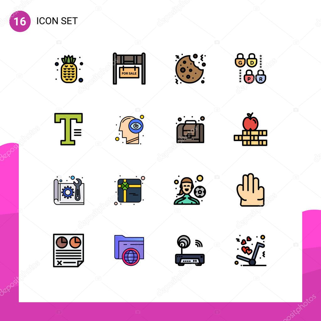 16 Creative Icons Modern Signs and Symbols of word, text, cookie, type, lock Editable Creative Vector Design Elements