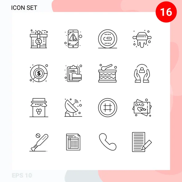 16ユーザーインターフェイスの概要現代的な記号と経済のシンボルのパック ローリング エンジン 検索編集可能なベクトルデザイン要素 — ストックベクタ