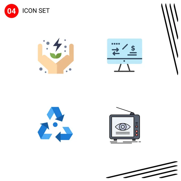 Set Paquetes Iconos Planos Comerciales Para Electricidad Ecología Cuidado Ingresos — Vector de stock