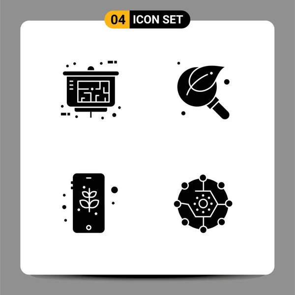 Pictogram Set Egyszerű Szilárd Glifák Építész Föld Ingatlan Levél Mobil — Stock Vector