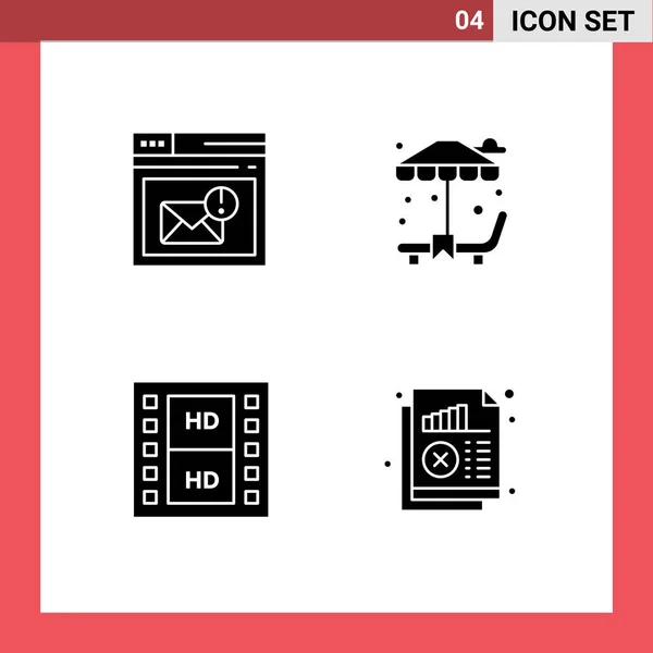 Piktogramm Set Mit Einfachen Festen Glyphen Von Browser Medien Seite — Stockvektor