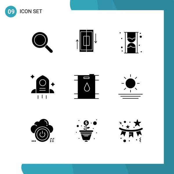 Interface Utilisateur Paquet Glyphes Solides Basiques Essence Espace Smartphone Fusée — Image vectorielle