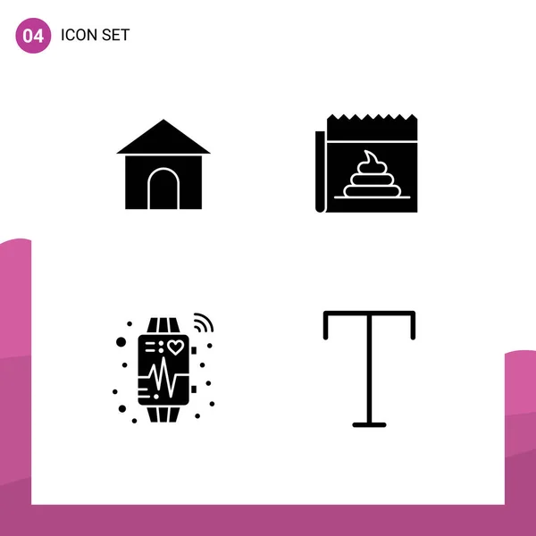 Set Moderno Glyphs Solidi Pittogramma Costruzione Dispositivo Shope Bufala Guardare — Vettoriale Stock
