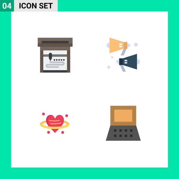 Icône Plate Pack Symboles Universels Machine Ordinateur Portable Son Amour — Image vectorielle