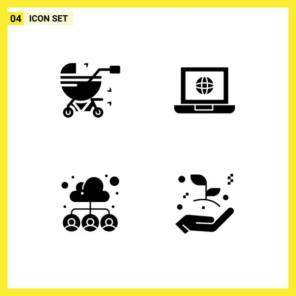 User Interface Pack Van Basic Solid Glyphs Van Kinderwagen Groep — Stockvector