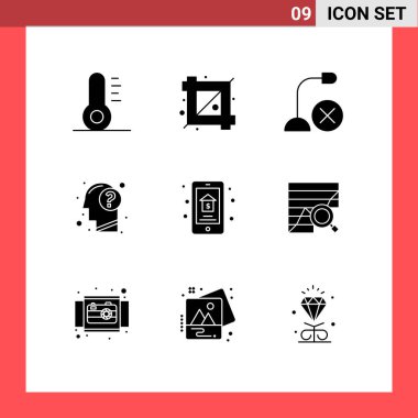 Düzenlenebilir 9 Basit Katı Katı Tasarım Paketi Açık arttırma, zihin, aygıt, insan, eğitim, düzenlenebilir vektör tasarım elementleri