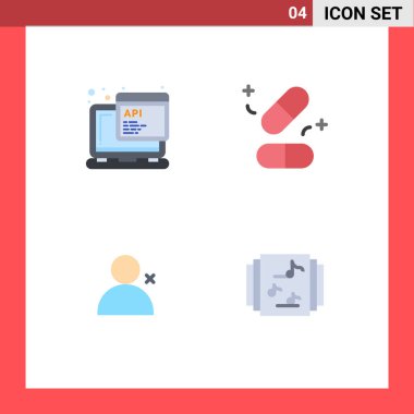 4 Kullanıcı Arayüzü Düz Simge Paketi modern İşaretler ve Api, Twitter, programlama, tabletler, koleksiyon Düzenlenebilir Vektör Tasarım Elemanları