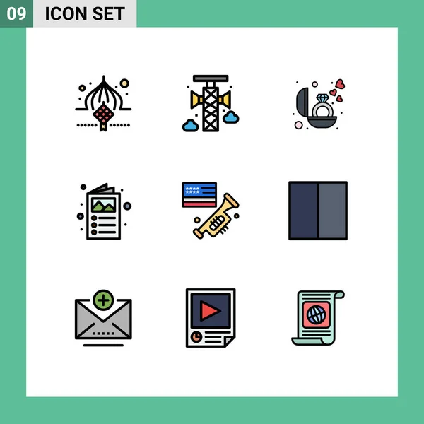 Symboles Icône Universelle Groupe Couleurs Plates Filledline Modernes Drapeau Catalogue — Image vectorielle