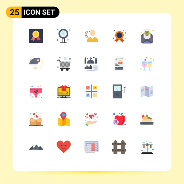 モバイルインターフェイスフラットカラーバッジ シールド 人の25写真のセット編集可能なベクトルデザイン要素 — ストックベクタ