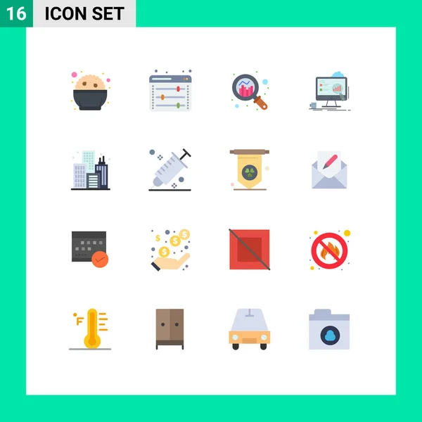 Universal Icon Symbols Group Modern Flat Colors City Laptop Analysis — Διανυσματικό Αρχείο