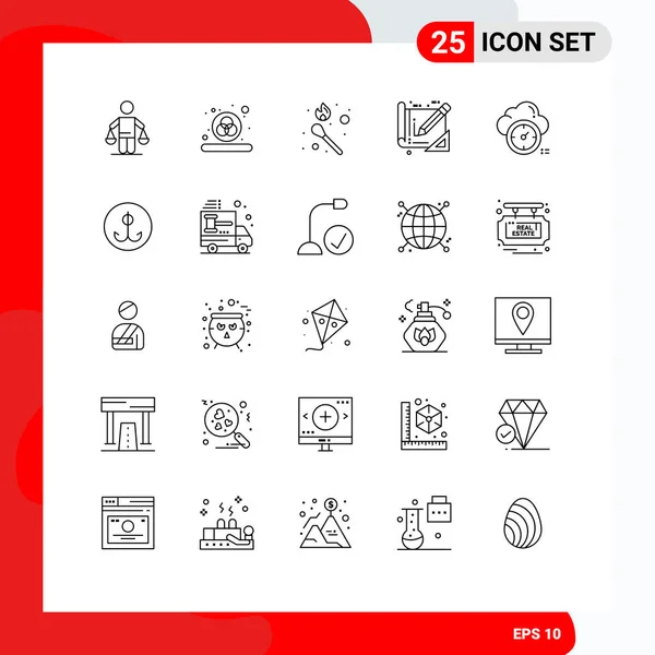 Set Van Moderne Pictogrammen Symbolen Tekenen Voor Tijd Constructie Brand — Stockvector