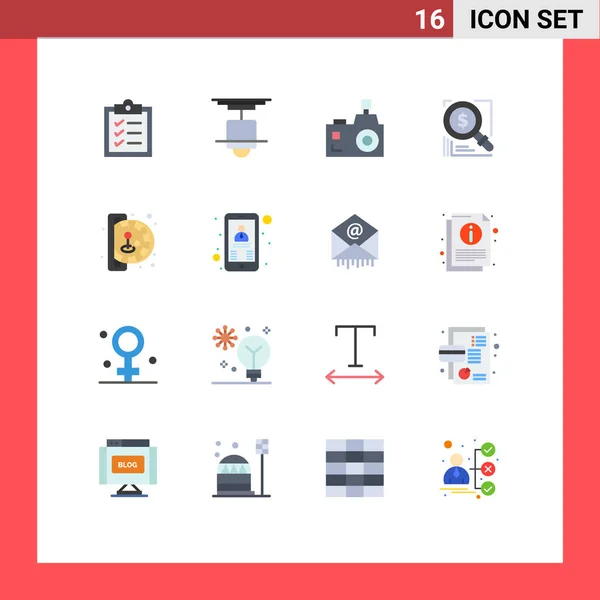 Set Modern Icons Symbols Signs Solution Magnifer Camera Dollar Photography — Stock Vector