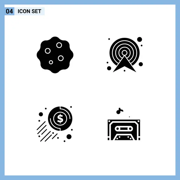 Mobile Interface Solid Glyph Set Pictograms Bacterium Cash Zoom Direction — Stock Vector