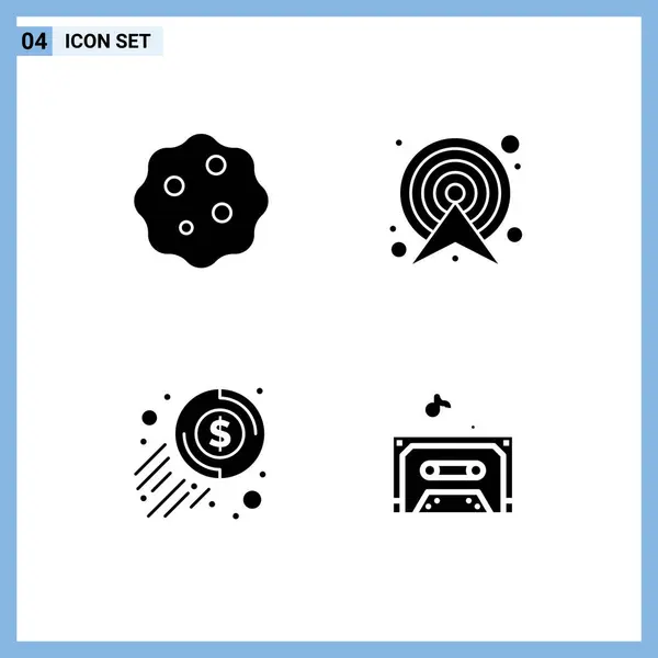 Mobile Interface Solid Glyph Set Pictograms Bacterium Cash Zoom Direction — Διανυσματικό Αρχείο