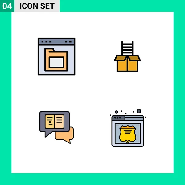 Mobile Interface Filledline Flat Color Zestaw Piktogramów Przeglądarki Czatu Folderu — Wektor stockowy
