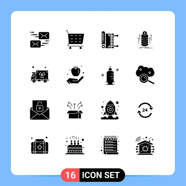 Universal Solid Glyphs Set Web Mobile Applications Pollution Coins Mat — Stock Vector