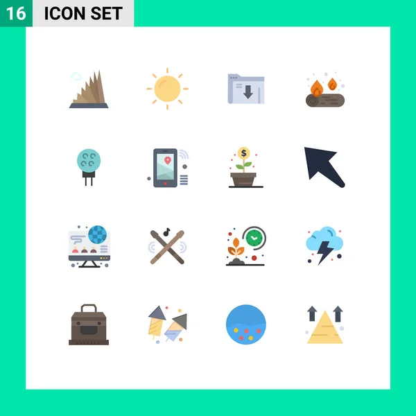 下载可编辑的创意向量设计元素套件的16个平面色彩标志及符号组合 — 图库矢量图片