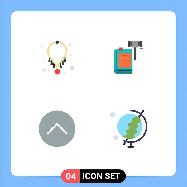 Group Modern Flat Icons Set Accessories Hammer Necklace Auction Editable — Stock Vector