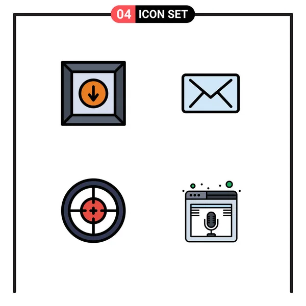 Universal Icon Symbols Grupo Líneas Llenado Modernas Planas Colores Caja — Vector de stock