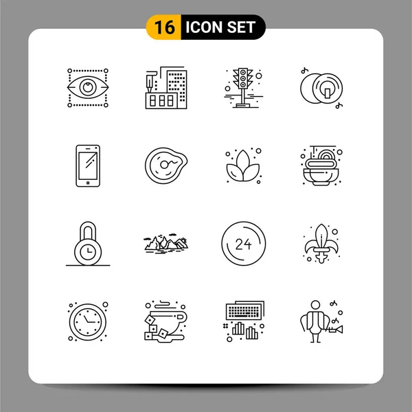 Set Modern Icons Symbols Signs Smart Phone Multimedia Signal Disk — Stock Vector