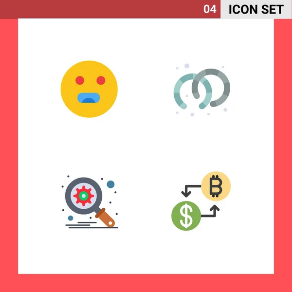 Paquete Línea Vectores Editables Iconos Planos Simples Emojis Búsqueda Escuela — Vector de stock