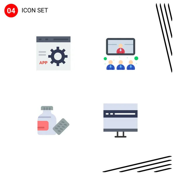 Group Modern Flat Icons Set Browser Video Development Conference Medicine — Stock Vector