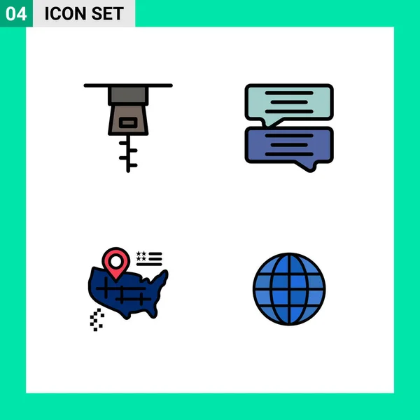 Filledline Flat Color Pack Universal Σύμβολα Ένδυσης Υδρόγειο Chat Χάρτης — Διανυσματικό Αρχείο