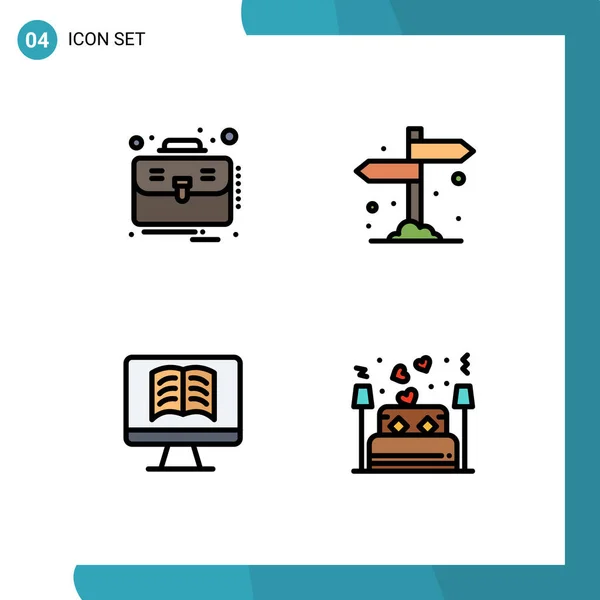 Gruppe Fyldt Line Flade Farver Tegn Symboler Erhvervslivet Bog Kuffert – Stock-vektor